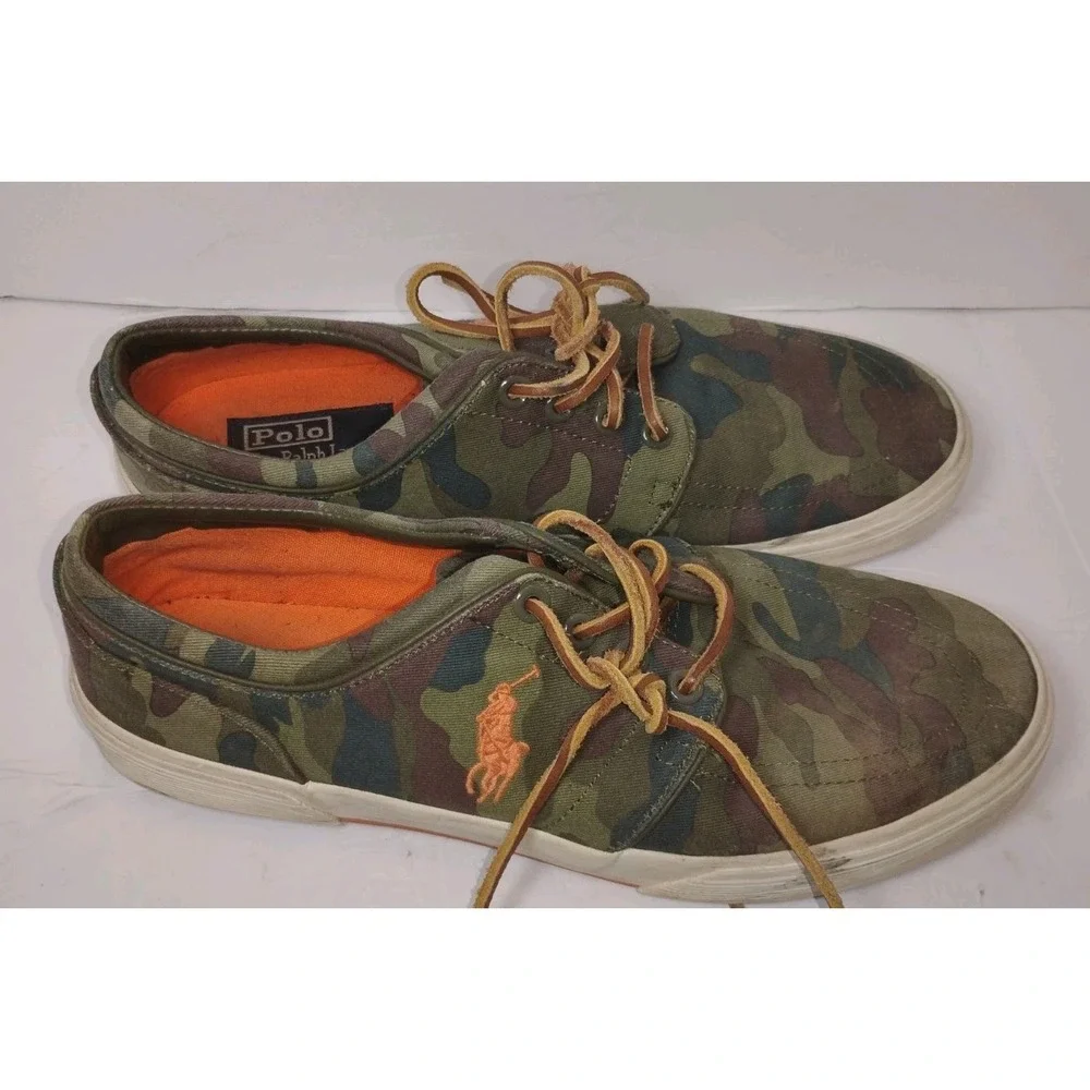 Polo Ralph Lauren Camo Shoes Camouflage Blaze Orange Lace Up 9.5